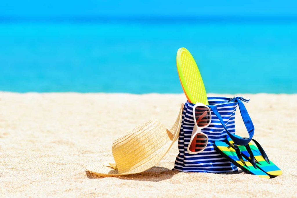 Beach gear sunglasses hat flip flops